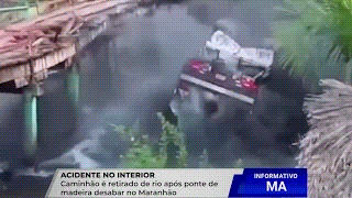 CAMINHÃO CAI EM RIO E É RETIRADO TRÊS DIAS DEPOIS NO INTERIOR DO MARANHÃO
